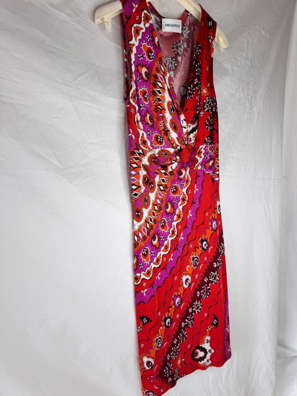 Emilio Pucci Vintage Rare Red & Pink Twist-Front Sleeveless Dress - Picture 3 of 15